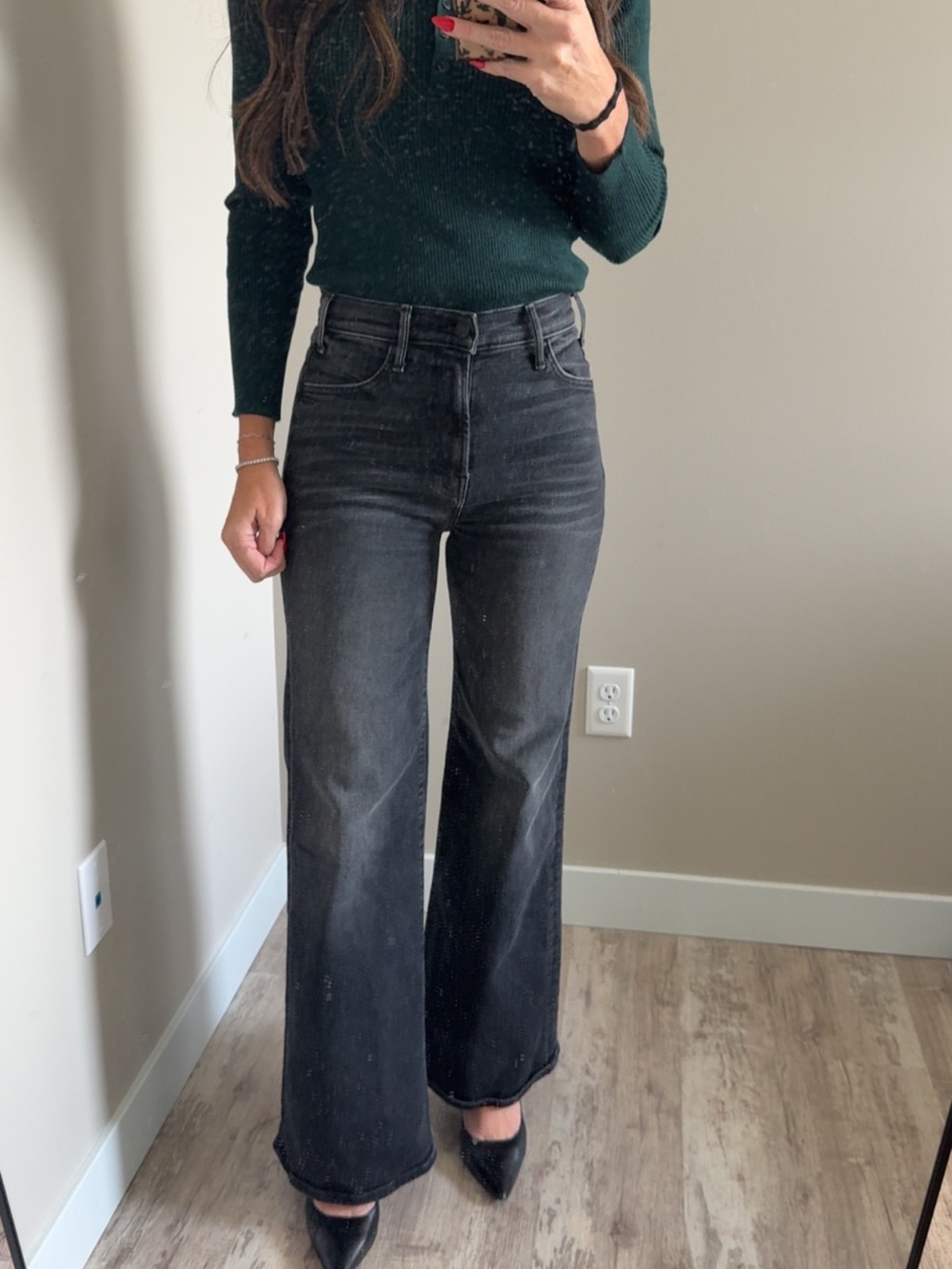 Mother hustler roller sneak high rise wide leg jeans